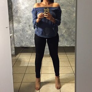 Off the shoulder silk like top